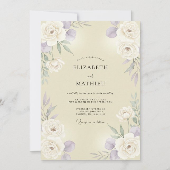 Convite Casamento de Peônia Creme Mauve (Frente)