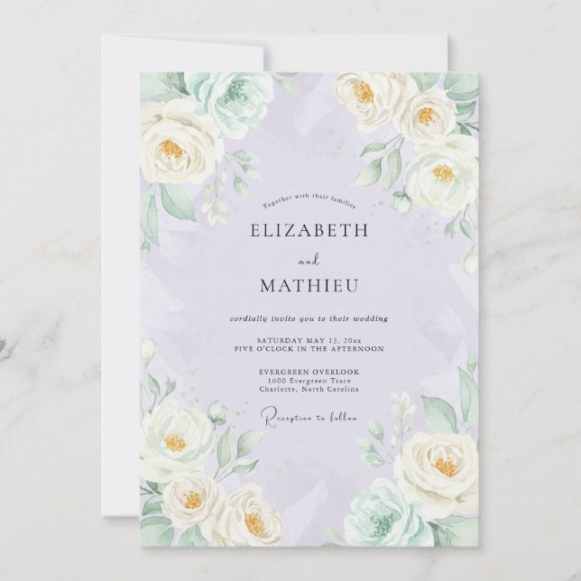 Convite Casamento de Peônia Creme Orquídea (Frente)