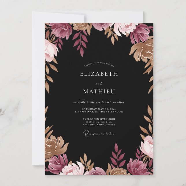 Convite Casamento de Peônia de Cobre Malva Suave (Frente)