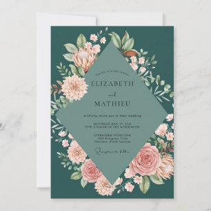 Convite Casamento de Peônia Deep Spruce