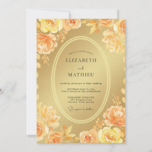 Convite Casamento de Peônia Dourada Apricot