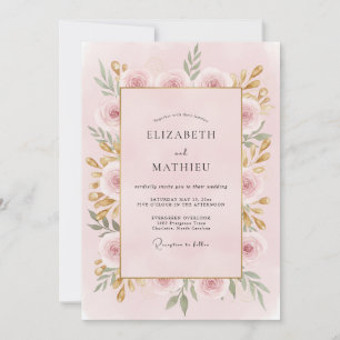 Convite Casamento de Peônia Dourada com Rosa Suave