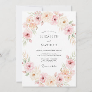 Convite Casamento de Peônia Dourada de Champanhe Suave