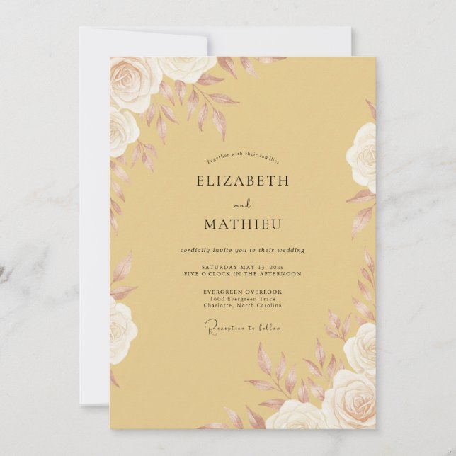 Convite Casamento de Peônia Dourada Mel (Frente)