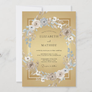 Convite Casamento de Peônia Dourado Antiquado Mel