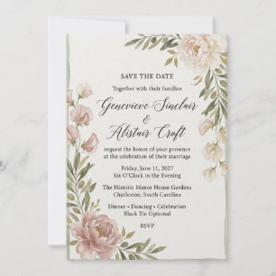 Convite Casamento de Peônia e Ervilha-Doce com Aquarela em