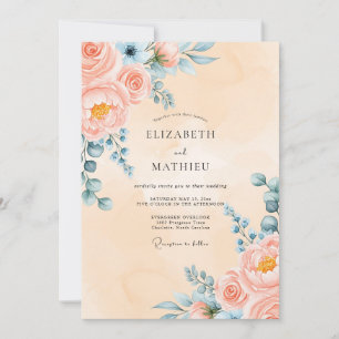 Convite Casamento de Peônia Graciosa Pêssego