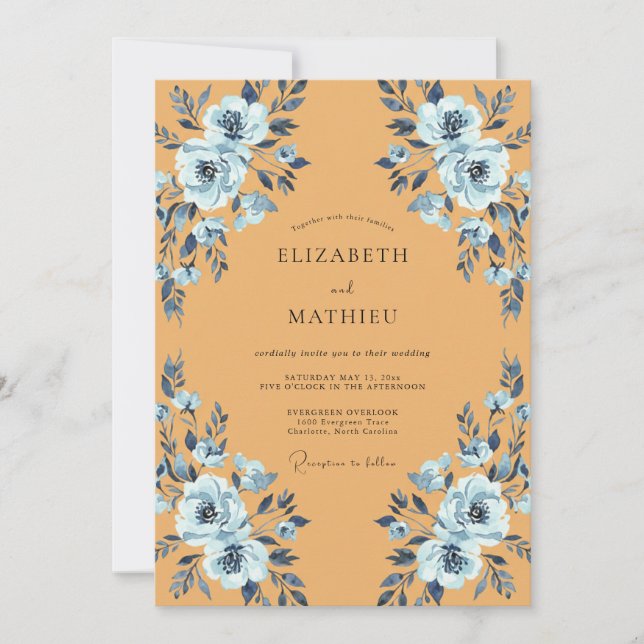 Convite Casamento de Peônia Honey Slate (Frente)