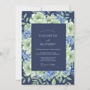 Convite Casamento de Peônia Hydrangea Índigo