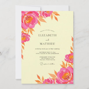 Convite Casamento de Peônia Laranja Magenta Costeira