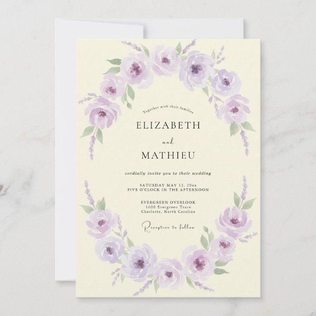Convite Casamento de Peônia Lavanda (Frente)