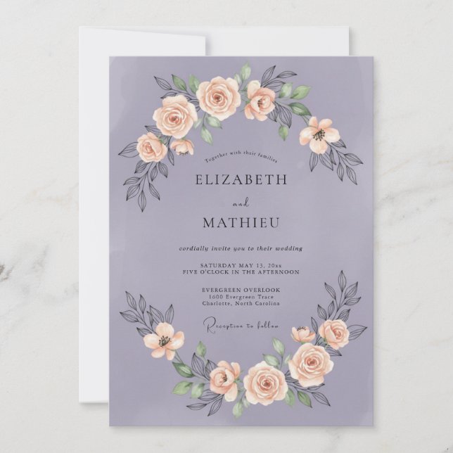 Convite Casamento de Peônia Lavanda Empoeirada (Frente)