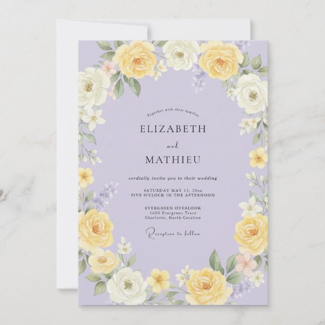 Convite Casamento de Peônia Lavanda Manteiga (Frente)