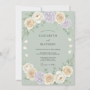 Convite Casamento de Peônia Lilás Champagne Suave