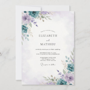 Convite Casamento de Peônia Lilás Desbotado Periwinkle