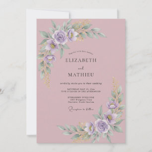 Convite Casamento de Peônia Lilás Malva