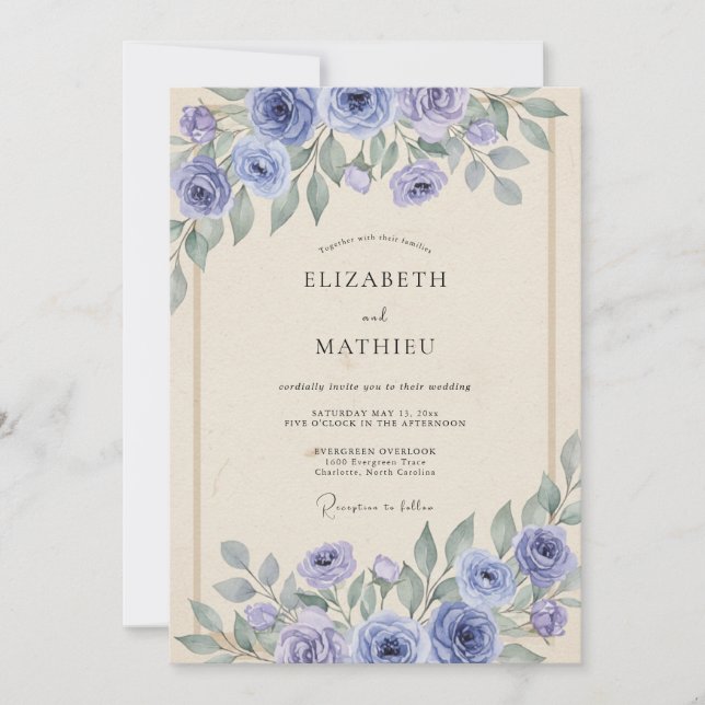 Convite Casamento de Peônia Lilás Pálido Periwinkle (Frente)