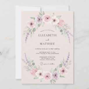 Convite Casamento de Peônia Lilás Rosa Antigo