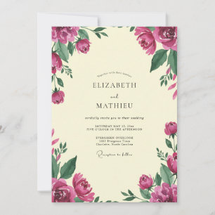 Convite Casamento de Peônia Magenta Marfim