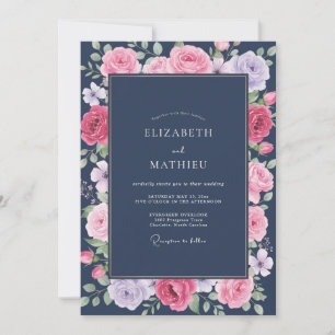 Convite Casamento de Peônia Magenta Meia-Noite