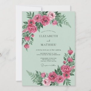 Convite Casamento de Peônia Magenta Mint