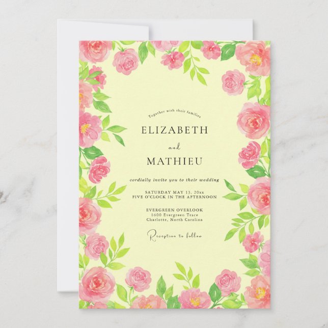 Convite Casamento de Peônia Magenta Primrose (Frente)