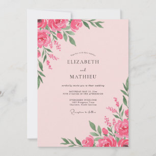 Convite Casamento de Peônia Magenta Rosa