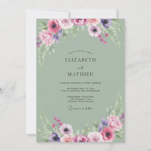 Convite Casamento de Peônia Magenta Sage