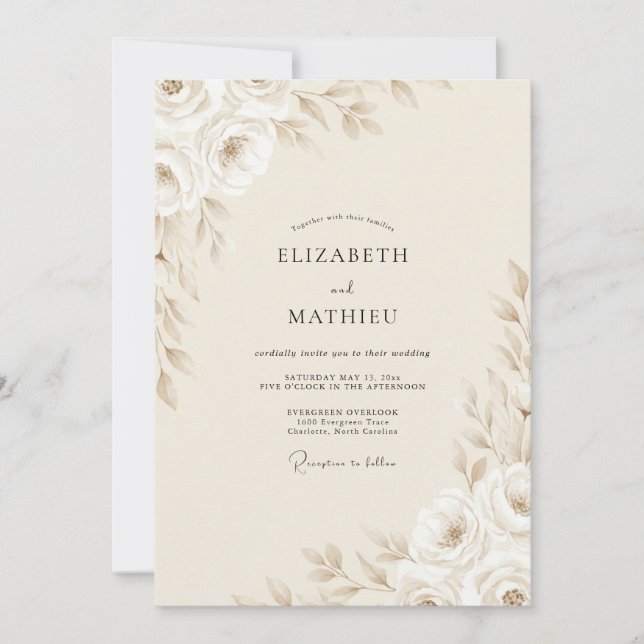 Convite Casamento de Peônia Marfim (Frente)