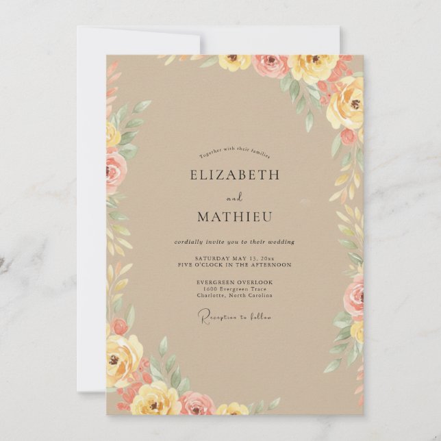 Convite Casamento de Peônia Marrom (Frente)
