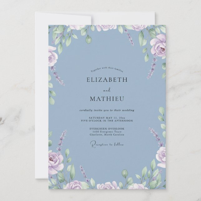 Convite Casamento de Peônia Mauve Aço (Frente)