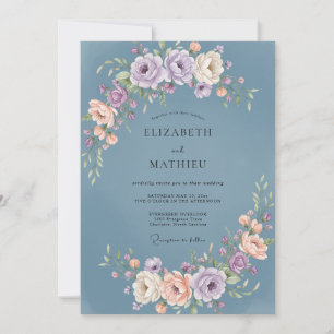 Convite Casamento de Peônia Mauve em Slate Dusty