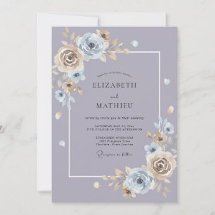 Convite Casamento de Peônia Mauve Poeirento de Aço