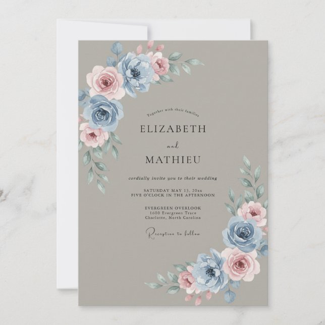 Convite Casamento de Peônia Mauve Slate (Frente)