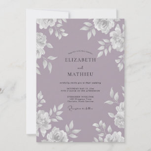 Convite Casamento de Peônia Mauve Vintage Silenciado