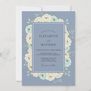 Convite Casamento de Peônia Menta Slate Flor Silvestre