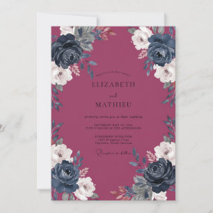 Convite Casamento de Peônia Navy Berry