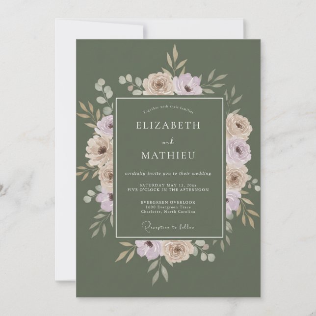 Convite Casamento de Peônia Oliva Malva (Frente)