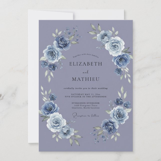 Convite Casamento de Peônia Periwinkle (Frente)