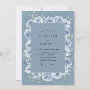 Convite Casamento de Peônia Periwinkle de Aço