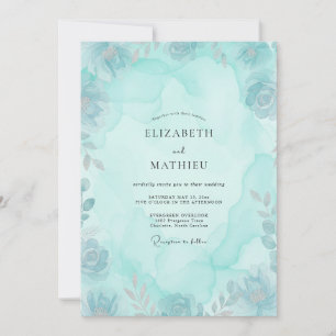 Convite Casamento de Peônia Pintada com Aqua Flor Silvestr