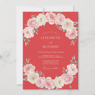 Convite Casamento de Peônia Pintada de Coral Suave