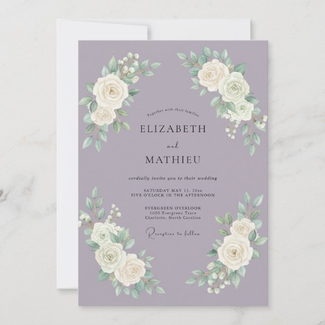Convite Casamento de Peônia Pintada Rosa Velho (Frente)