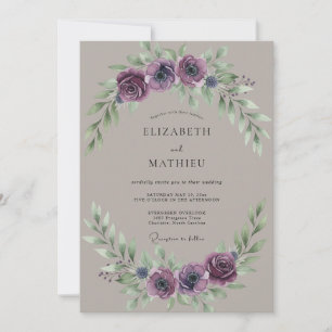 Convite Casamento de Peônia Plum Plum Taupe Botânica