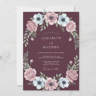 Convite Casamento de Peônia Rosa Bege Plumagem