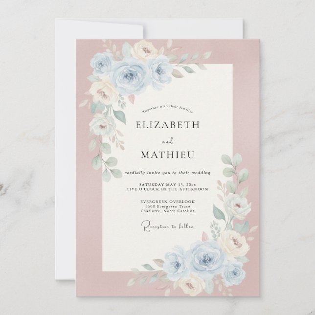 Convite Casamento de Peônia Rosa Empoeirada (Frente)