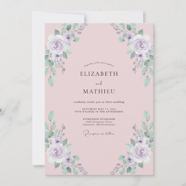 Convite Casamento de Peônia Rosa Malva (Frente)