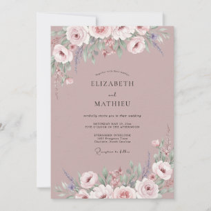 Convite Casamento de Peônia Rosa Malva Sutil