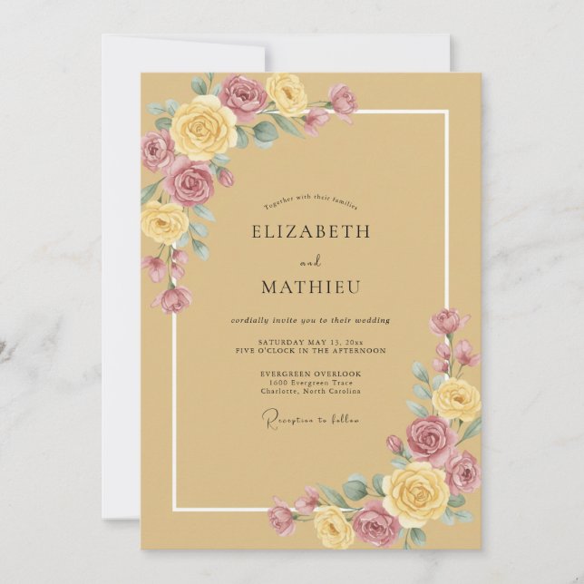 Convite Casamento de Peônia Rosa Mel (Frente)