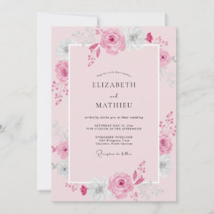 Convite Casamento de Peônia Rosa Pastel
